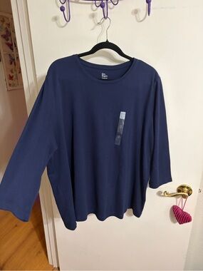😻 2X Kim Rogers Navy Blue Long Sleeve Crewneck Top NWT